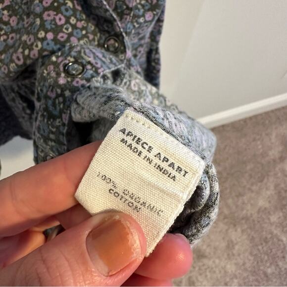 Apiece Apart Blue Floral Cotton Snap Button Front Mini Dress Medium - Picture 7 of 10